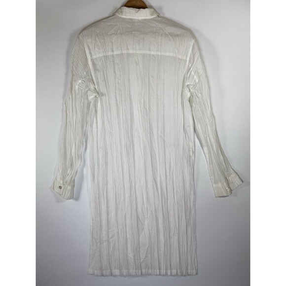 Les Copains White Pleated Crinkle Shirt Dress Tunic EU 48 US 12 Sheer Minimalist - Picture 5 of 16